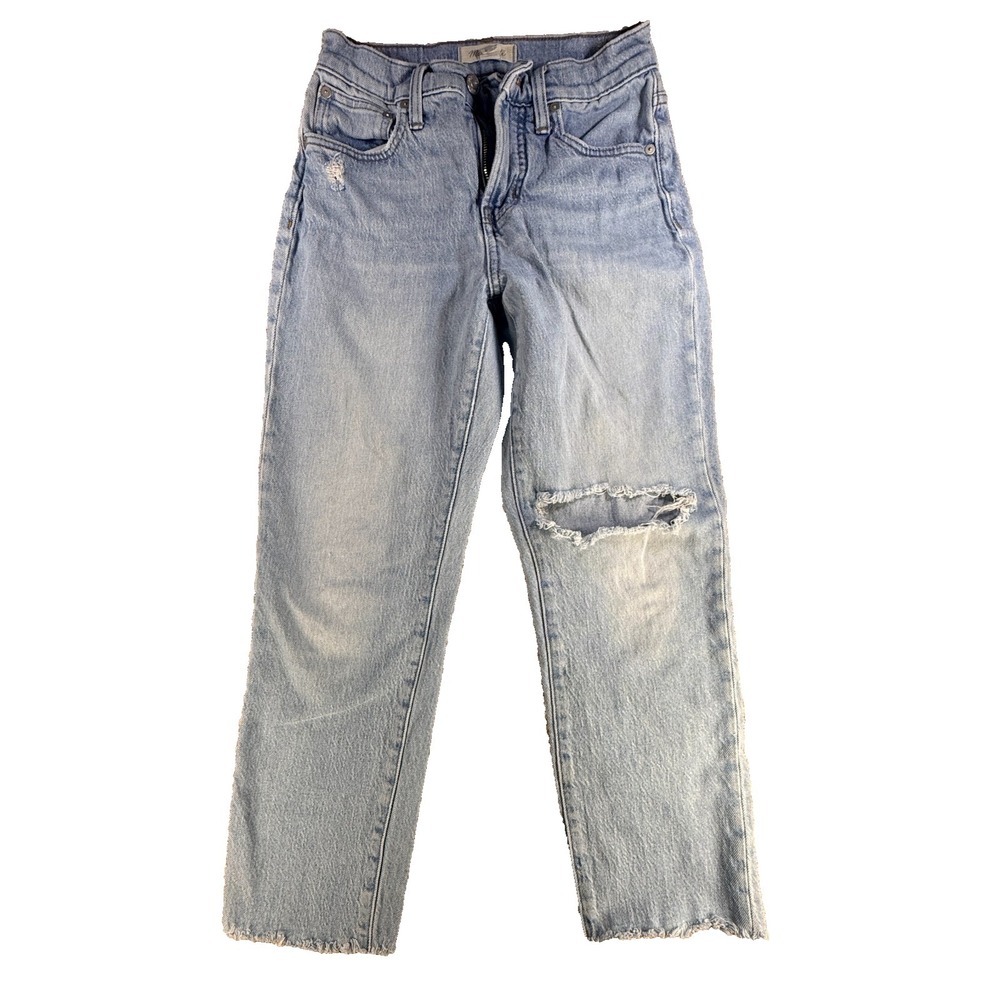 Madewell Womens 24 Perfect Vintage Jeans Light Wash Distressed Raw Hem Straight